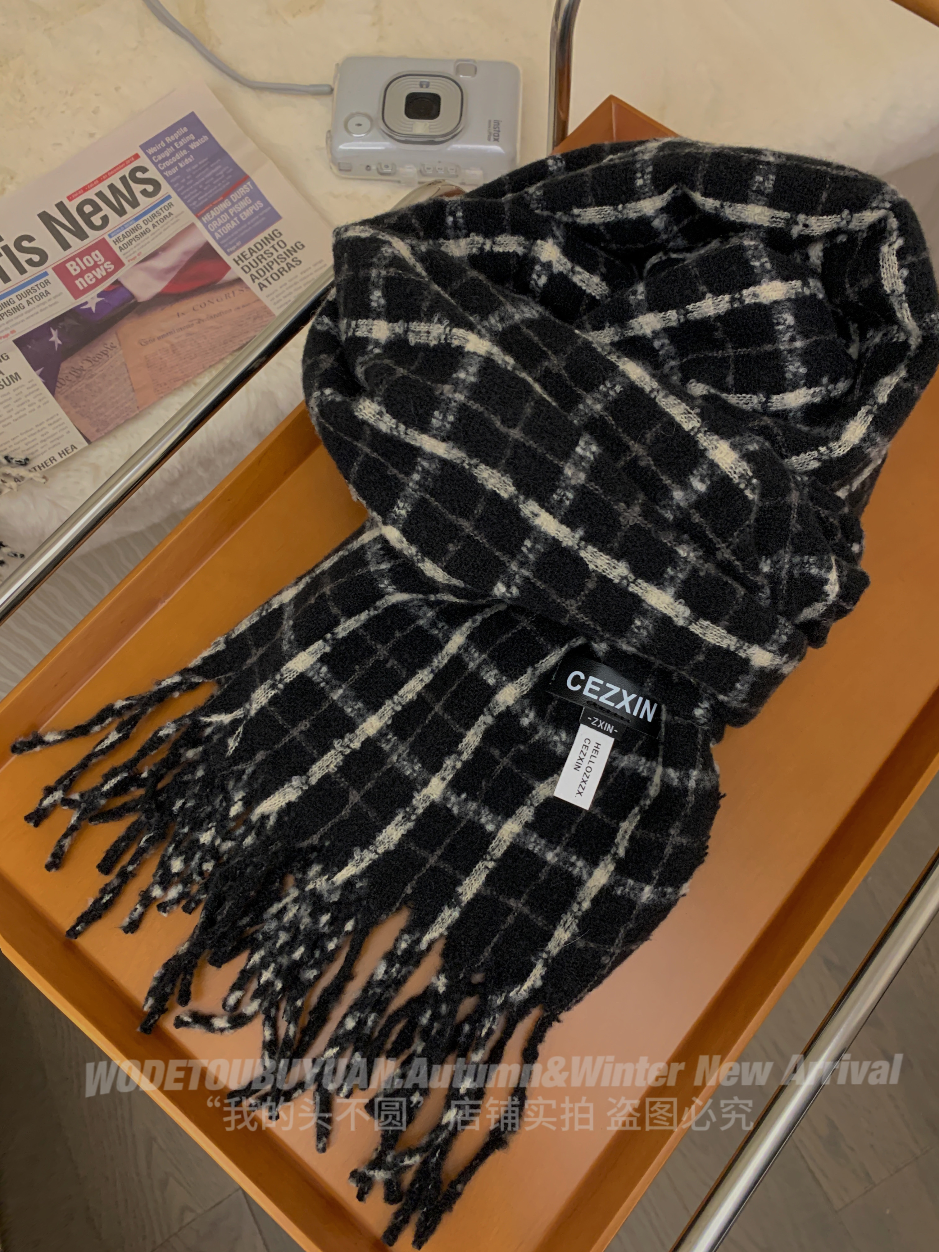 Plaid Scarf for Women - "My Head Is Not Round" Vintage Fringed Neck Warmer, Thick Warm Shawl, 2023 Winter Fashion Accessory