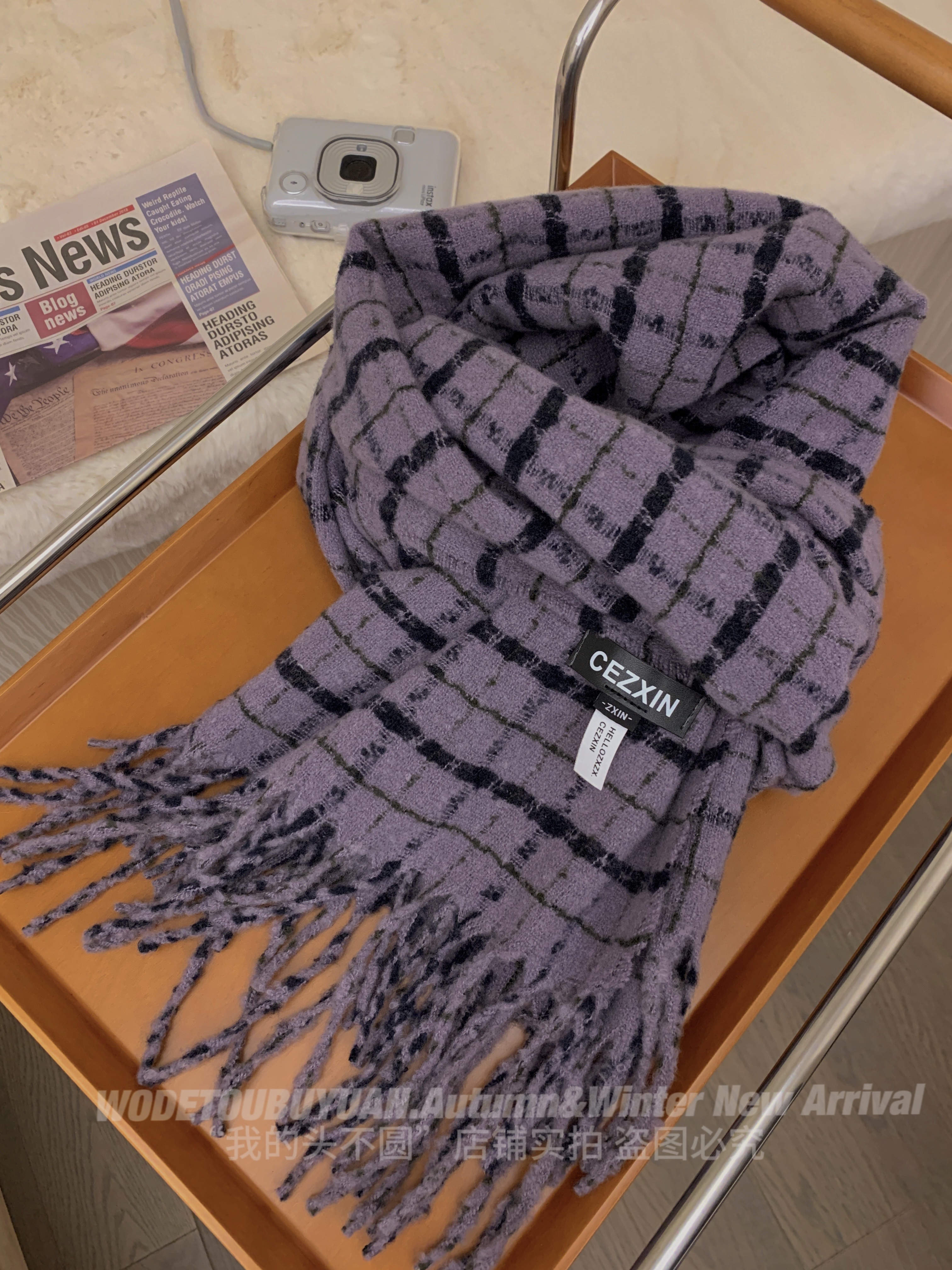 Plaid Scarf for Women - "My Head Is Not Round" Vintage Fringed Neck Warmer, Thick Warm Shawl, 2023 Winter Fashion Accessory