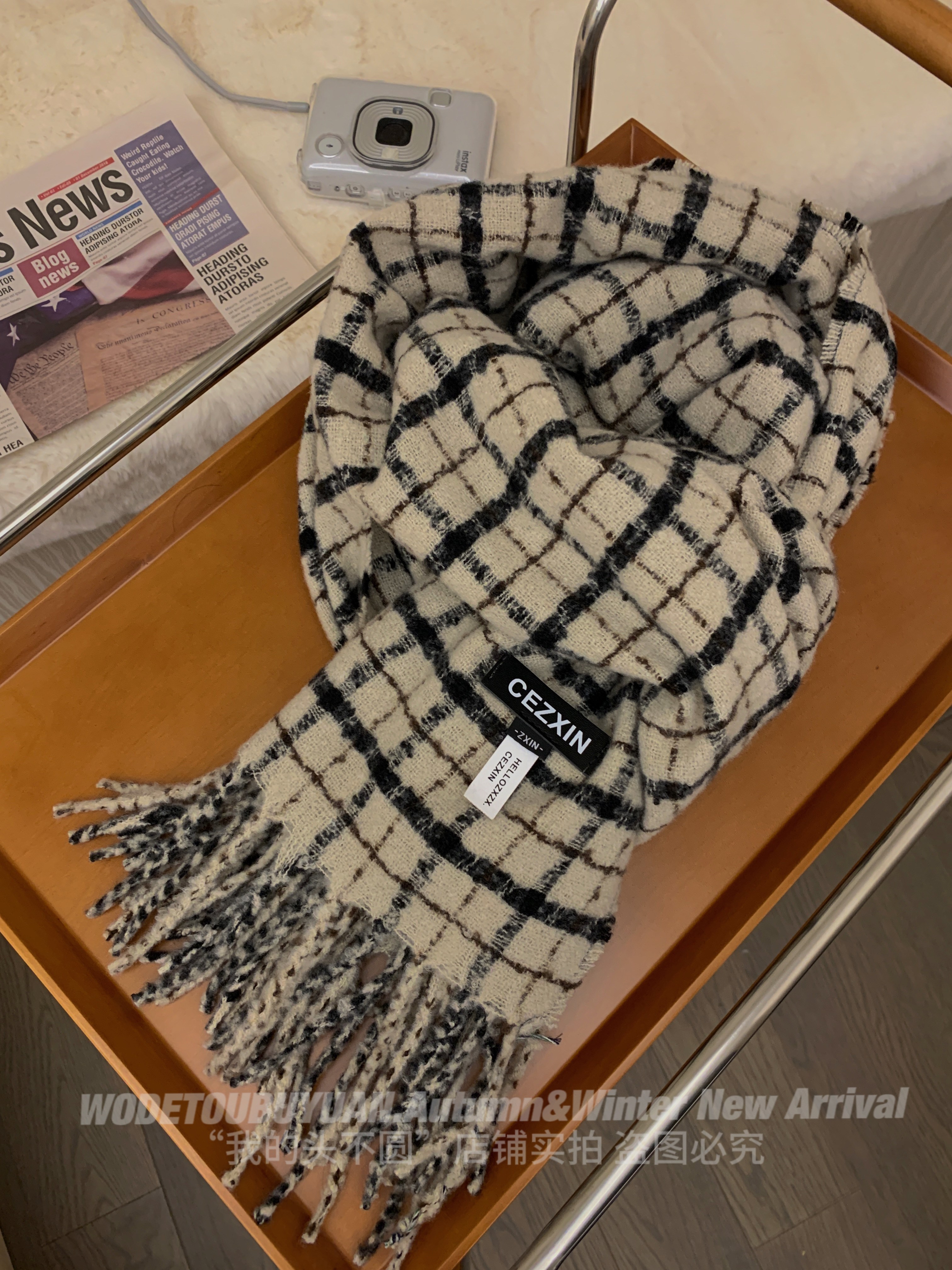 Plaid Scarf for Women - "My Head Is Not Round" Vintage Fringed Neck Warmer, Thick Warm Shawl, 2023 Winter Fashion Accessory