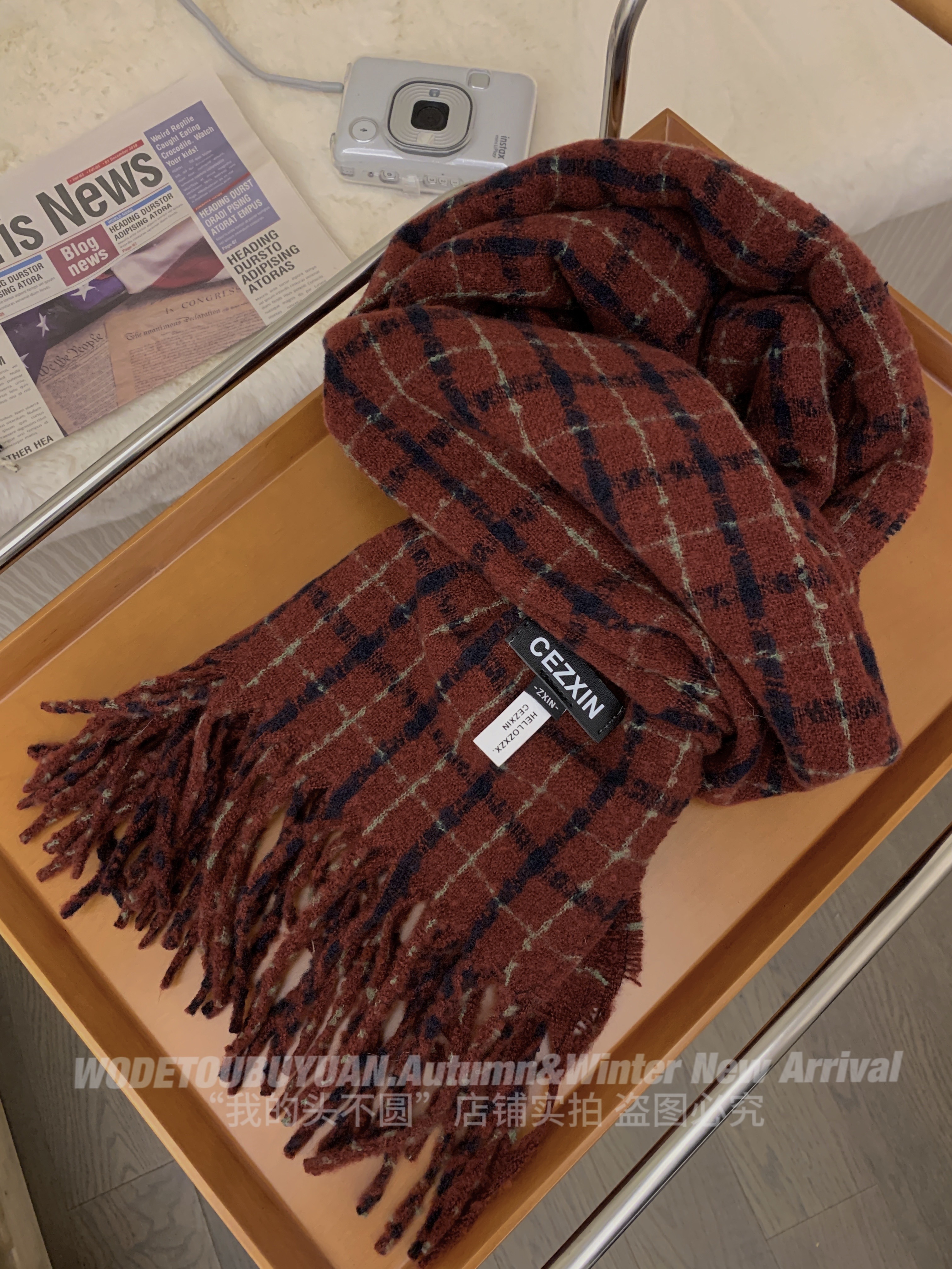 Plaid Scarf for Women - "My Head Is Not Round" Vintage Fringed Neck Warmer, Thick Warm Shawl, 2023 Winter Fashion Accessory