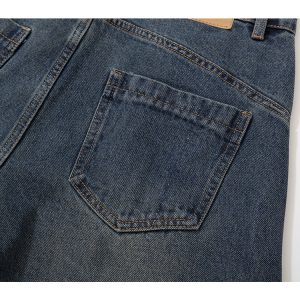 Pleated Curved Blade Wide-Leg Jeans with Natural Cat Whiskers - Vintage Y2K Banana Scythe Denim Pants for Trendy Looks