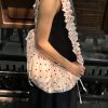 Pleated Lace Polka Dot Dumpling Crossbody Bag with Drawstring & Zipper - Berry Ripple Floral Print Canvas Style