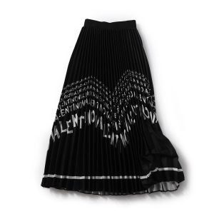 Pleated Long Skirt for Women - European and American Style, Elastic Waist, Personalized Letter Design, 2024 Autumn Fashion