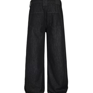Pleated Original Denim Wide-Leg Jeans with Double Side Seam and Curved Blade Design - Trendy Casual Fashion for Effortless Style