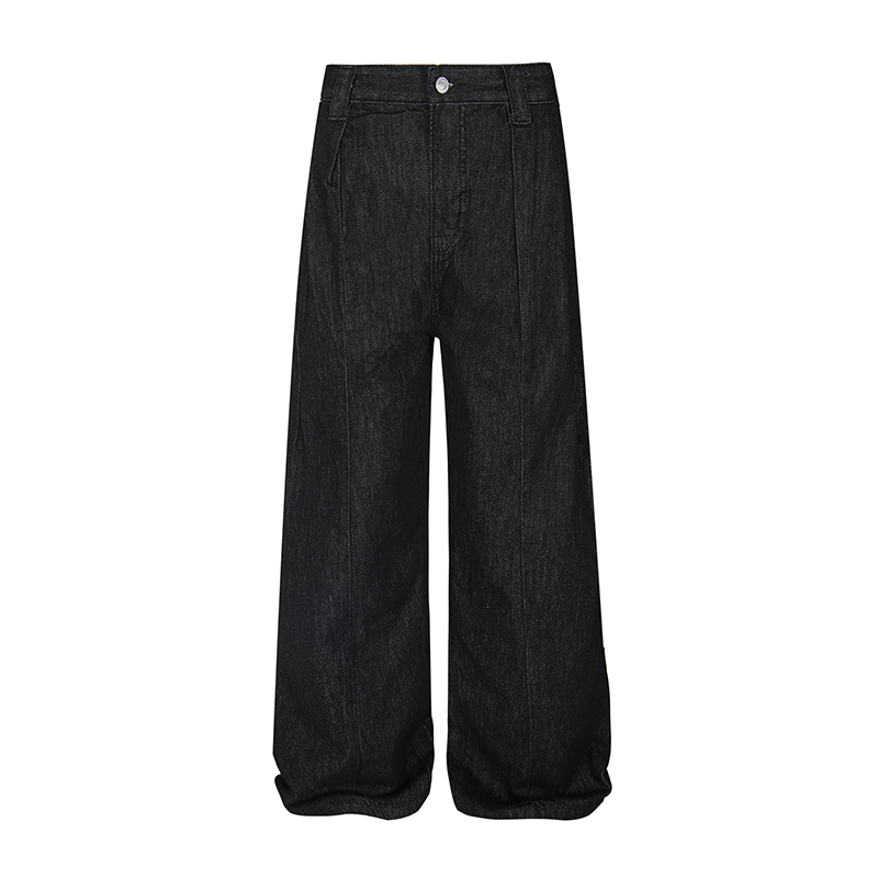Pleated Original Denim Wide-Leg Jeans with Double Side Seam and Curved Blade Design - Trendy Casual Fashion for Effortless Style