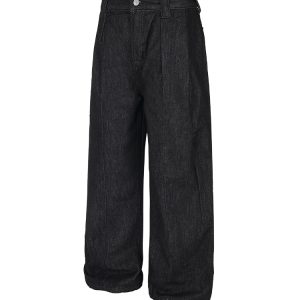 Pleated Original Denim Wide-Leg Jeans with Double Side Seam and Curved Blade Design - Trendy Casual Fashion for Effortless Style