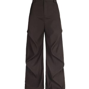Pleated Straight Leg Pants for Women - Casual Trendy Loose Fit, High-Profile Summer Style, American Fashion, Three-Dimensional Design
