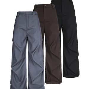 Pleated Straight Leg Pants for Women - Casual Trendy Loose Fit, High-Profile Summer Style, American Fashion, Three-Dimensional Design