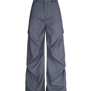 Pleated Straight Leg Pants for Women - Casual Trendy Loose Fit, High-Profile Summer Style, American Fashion, Three-Dimensional Design