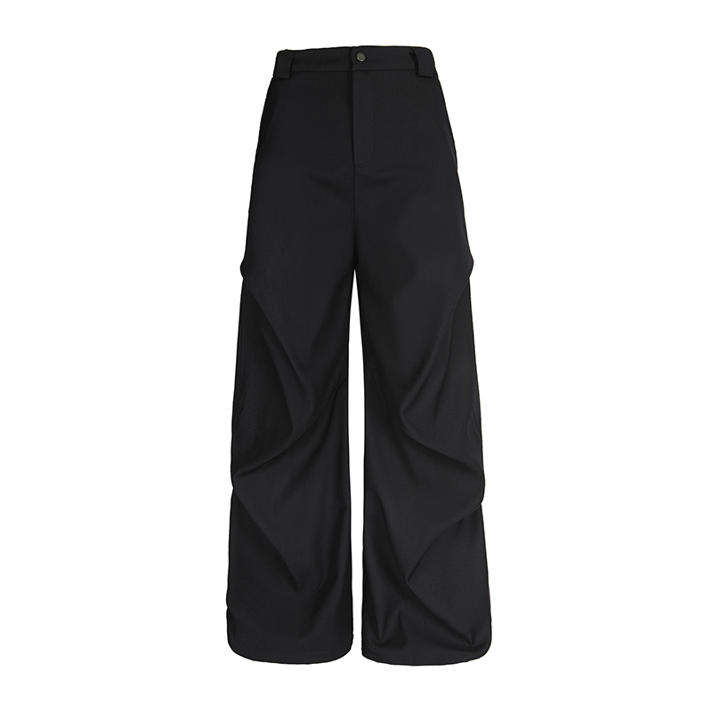 Pleated Straight Leg Pants for Women - Casual Trendy Loose Fit, High-Profile Summer Style, American Fashion, Three-Dimensional Design