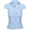 Pleated Waist Solid Color Short Sleeve Shirt - Comfortable Pure Cotton American Style for Spring/Summer Spicy Girl Vibes