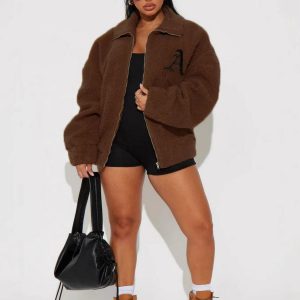Plus Size Lamb Wool Loose Zipper Cardigan Coat with Lapel - Casual Warm Fashion for Autumn Winter