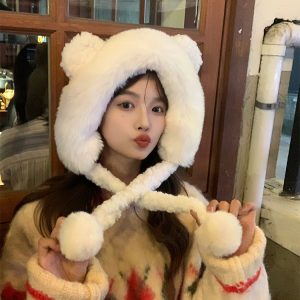 Plush Bear Ear Fisherman Hat for Women - Thickened Winter Lei Feng Style with Warm Ear Protection