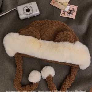 Plush Bear Ear Fisherman Hat for Women - Thickened Winter Lei Feng Style with Warm Ear Protection