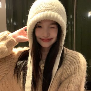 Plush Lei Feng Balaclava Hat for Women - Warm Autumn Winter Ear Protection Beanie, Cozy Headwear for Cold Weather