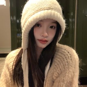 Plush Lei Feng Balaclava Hat for Women - Warm Autumn Winter Ear Protection Beanie, Cozy Headwear for Cold Weather