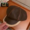 Plush PU Leather Spliced Octagonal Hat for Women - Warm Face-Shaping Thickened Beret for Autumn and Winter Fashion