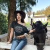 Printed Off-Shoulder Loose Tee - Trendy Fashion Icon Top for a Chic, Effortless Look - Perfect for 90s and Y2K Style Enthusiasts