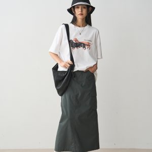 Pure Cotton Sausage Dog Printed T-Shirt - White Loose Fit Short Sleeve Round Neck Top for Casual 90s Y2K Style