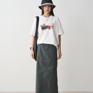 Pure Cotton Sausage Dog Printed T-Shirt - White Loose Fit Short Sleeve Round Neck Top for Casual 90s Y2K Style