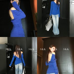 Pure Desire Backless Lace Splicing Long Sleeve Top - Slim Fit Women's T-Shirt for Spring Summer - Trendy Y2K Style