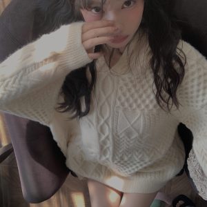 Purple Cute Sister Hooded Sweater - Woven Design Heavy Industry Knit - Cozy Women's Sweatshirt for Casual Y2K Style