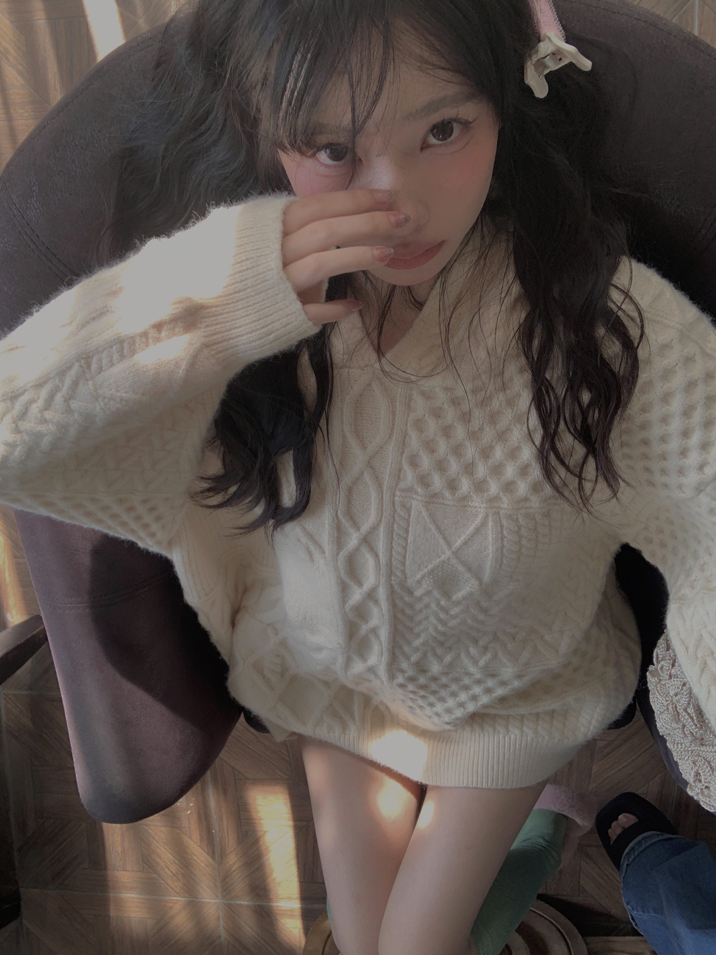 Purple Cute Sister Hooded Sweater - Woven Design Heavy Industry Knit - Cozy Women's Sweatshirt for Casual Y2K Style
