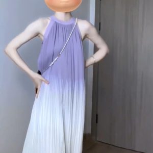 Purple Gradient Halter Neck Sleeveless Long Dress for Women - Summer Off-Shoulder Beach Vacation Style, Ideal for Y2K and Boho Looks