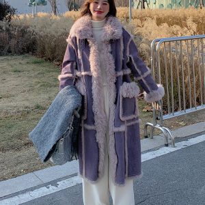 Purple High-End Faux Fur Lamb Wool Coat for Women - Vintage Loose Eco-Friendly Winter Overcoat 2024