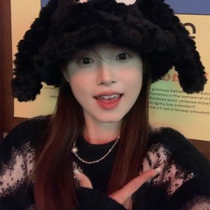 Quirky Long-Eared Dog Plush Hat for Women - Cute Warm Bucket Hat for Autumn and Winter, Perfect Fisherman Style Accessory