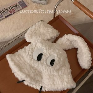 Quirky Long-Eared Dog Plush Hat for Women - Cute Warm Bucket Hat for Autumn and Winter, Perfect Fisherman Style Accessory