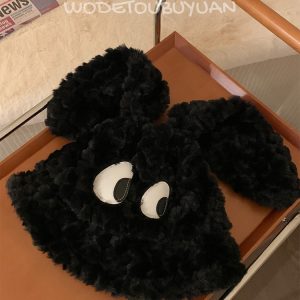 Quirky Long-Eared Dog Plush Hat for Women - Cute Warm Bucket Hat for Autumn and Winter, Perfect Fisherman Style Accessory