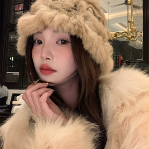 Rabbit Fur Fisherman Hat for Women - Thick Knit Winter Hat 2024, Warm and Stylish for Autumn, Flattering Face Shape