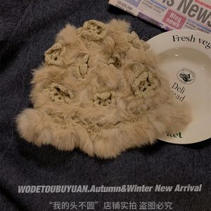 Rabbit Fur Fisherman Hat for Women - Thick Knit Winter Hat 2024, Warm and Stylish for Autumn, Flattering Face Shape