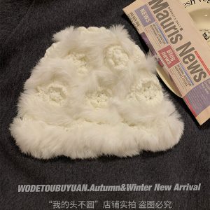 Rabbit Fur Fisherman Hat for Women - Thick Knit Winter Hat 2024, Warm and Stylish for Autumn, Flattering Face Shape