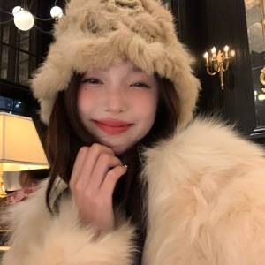 Rabbit Fur Fisherman Hat for Women - Thick Knit Winter Hat 2024, Warm and Stylish for Autumn, Flattering Face Shape