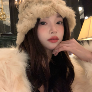 Rabbit Fur Fisherman Hat for Women - Thick Knit Winter Hat 2024, Warm and Stylish for Autumn, Flattering Face Shape