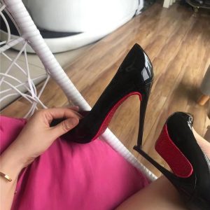 Red Bottom High Heels for Women - Rhinestone Thin Heel Black Patent Leather Pointed Toe Shoes - Sexy Dominatrix Style for Autumn/Winter 2024