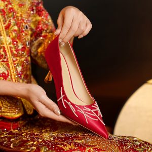 Red High Heels for Bride - Stunning Chinese Style Xiuhe Wedding Shoes, Comfortable Two-in-One Design, High-End Feel