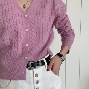 Red Knitted Cardigan for Women - Versatile Long Sleeve Sweater Coat for Spring & Autumn, Airy Wool Blend Layering Piece