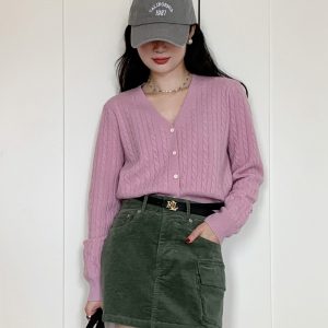 Red Knitted Cardigan for Women - Versatile Long Sleeve Sweater Coat for Spring & Autumn, Airy Wool Blend Layering Piece