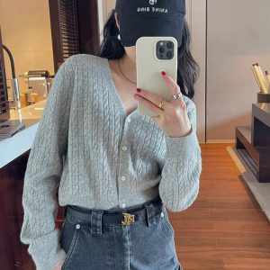 Red Knitted Cardigan for Women - Versatile Long Sleeve Sweater Coat for Spring & Autumn, Airy Wool Blend Layering Piece