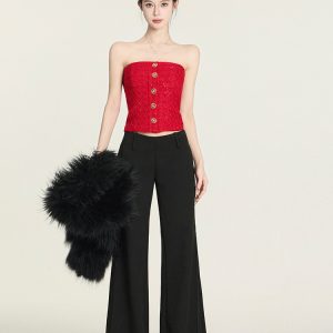 Red Strapless Knit Top - Party Princess Heavy Weight Slim Fit Vest for New Year Celebrations - Chic and Stylish Women's Fashion