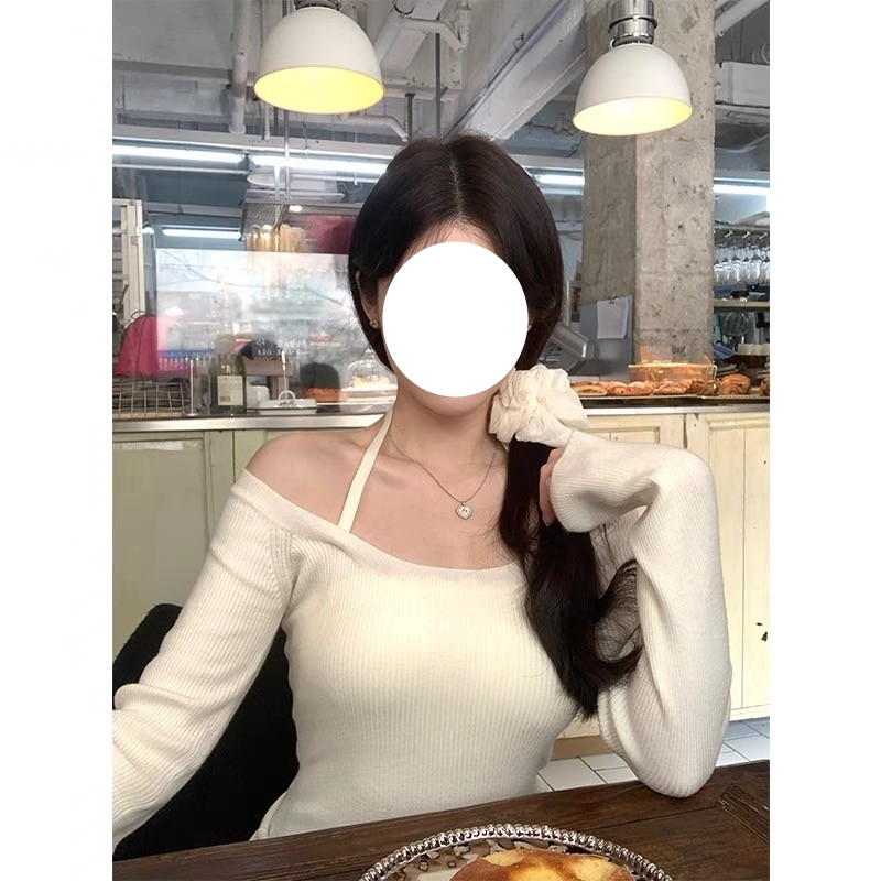 Refined Off-Shoulder Knitted Sweater for Women - Long Sleeve Autumn Winter Fashion, Cozy Chic Top for Trendy Looks