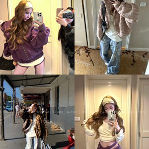 Relaxed Trap Design Brushed Base Layer Long Sleeve T-Shirt for Women - Loose Versatile Casual Top, Y2K Inspired Style