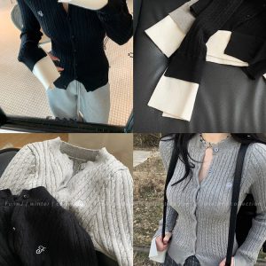 Retro Academy Style Slim Fit Cardigan Sweater Coat for Women - Noble Young Lady Knitted Top in Vintage Chic Design