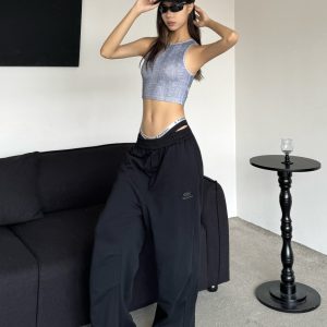 Retro American Casual Wide-Leg Drawstring Pants - Pleated Floor-Length Loose Draping Sweatpants for a Relaxed Y2K Style
