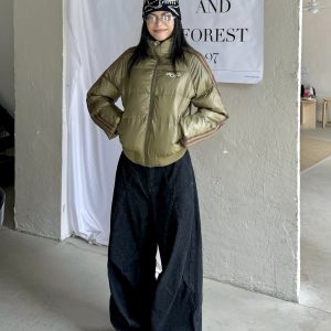 Retro American High Street Wide-Leg Loose Draping Pants in Washed Black Denim - Spicy Heatstroke Style