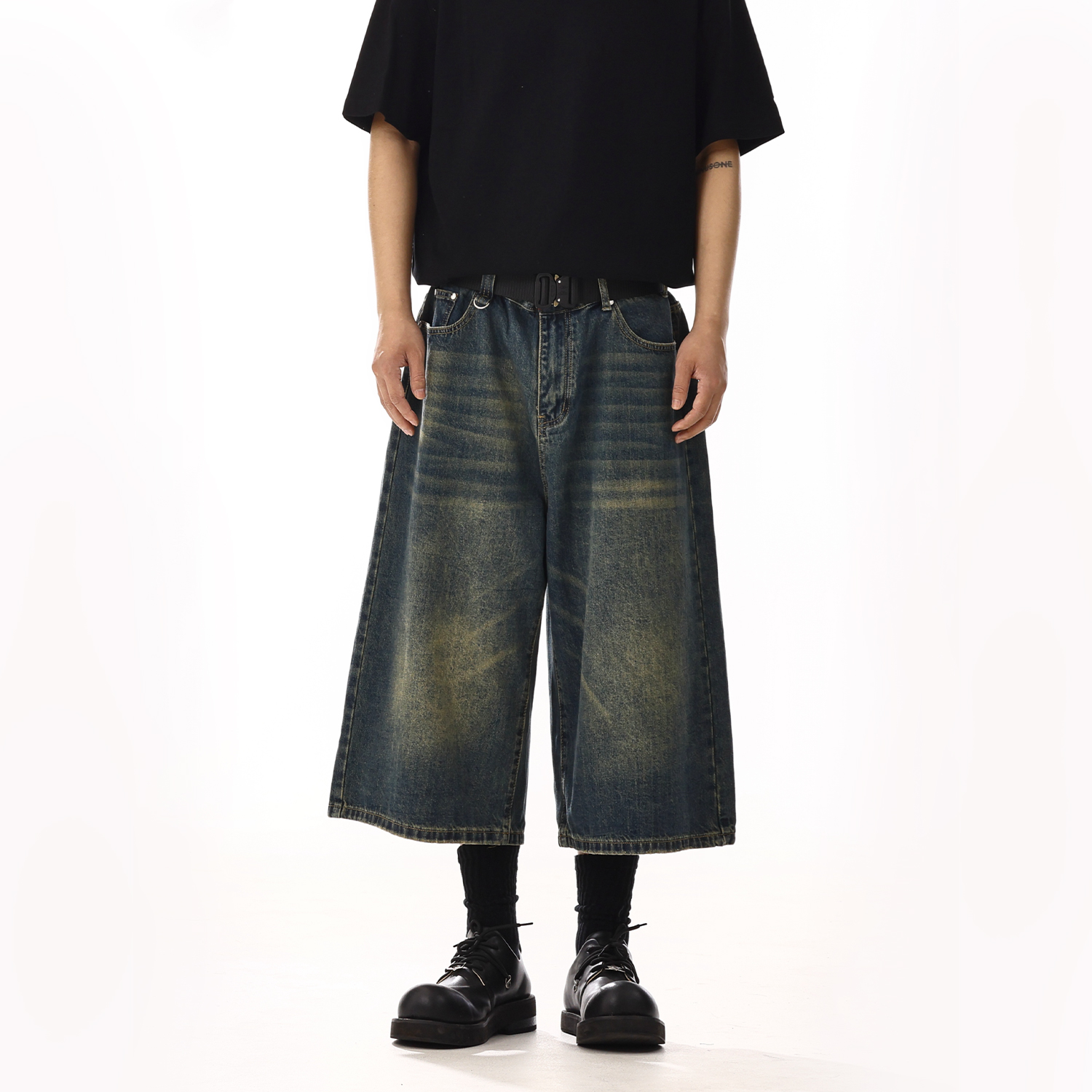 Retro American-Style Washed Denim Capri Pants for Summer, Unisex Casual Loose-Fitting Straight-Leg Shorts