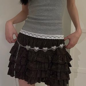 Retro Artistic Heart Skirt with Sweet Waist Chain - Women's Fairy Style for 90s and Y2K Fashion Lovers